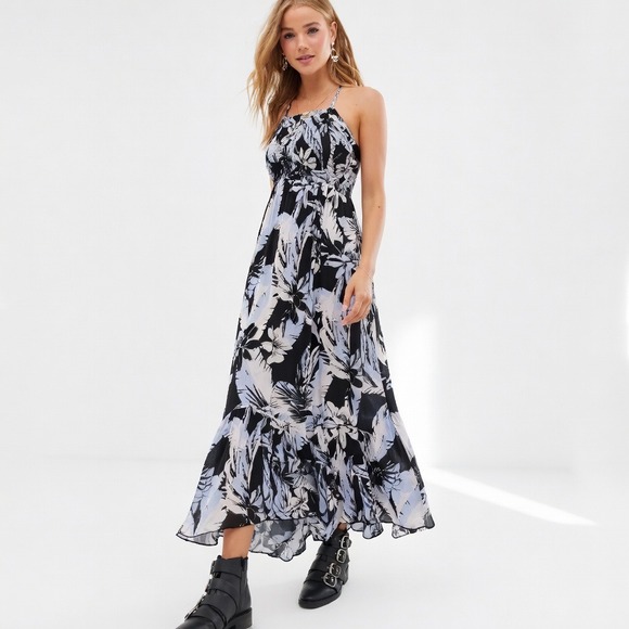 Intimately Free People Dresses & Skirts - Intimately Free People Heat Wave Smocked Maxi Dress Black Blue Floral Medium